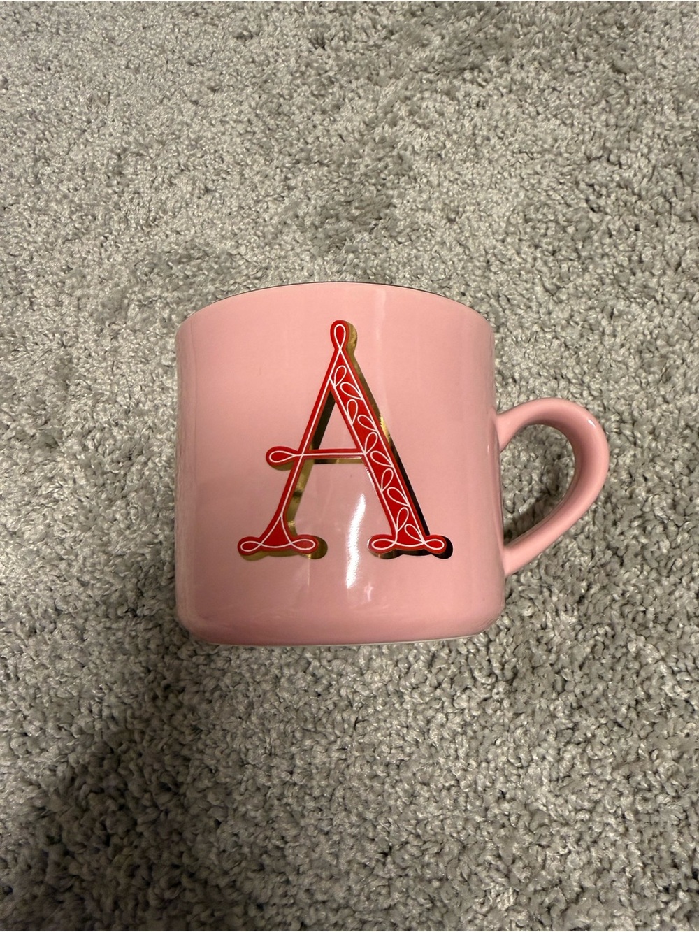 Opalhouse Pink Mug with Decorative Red 'A' Monogram